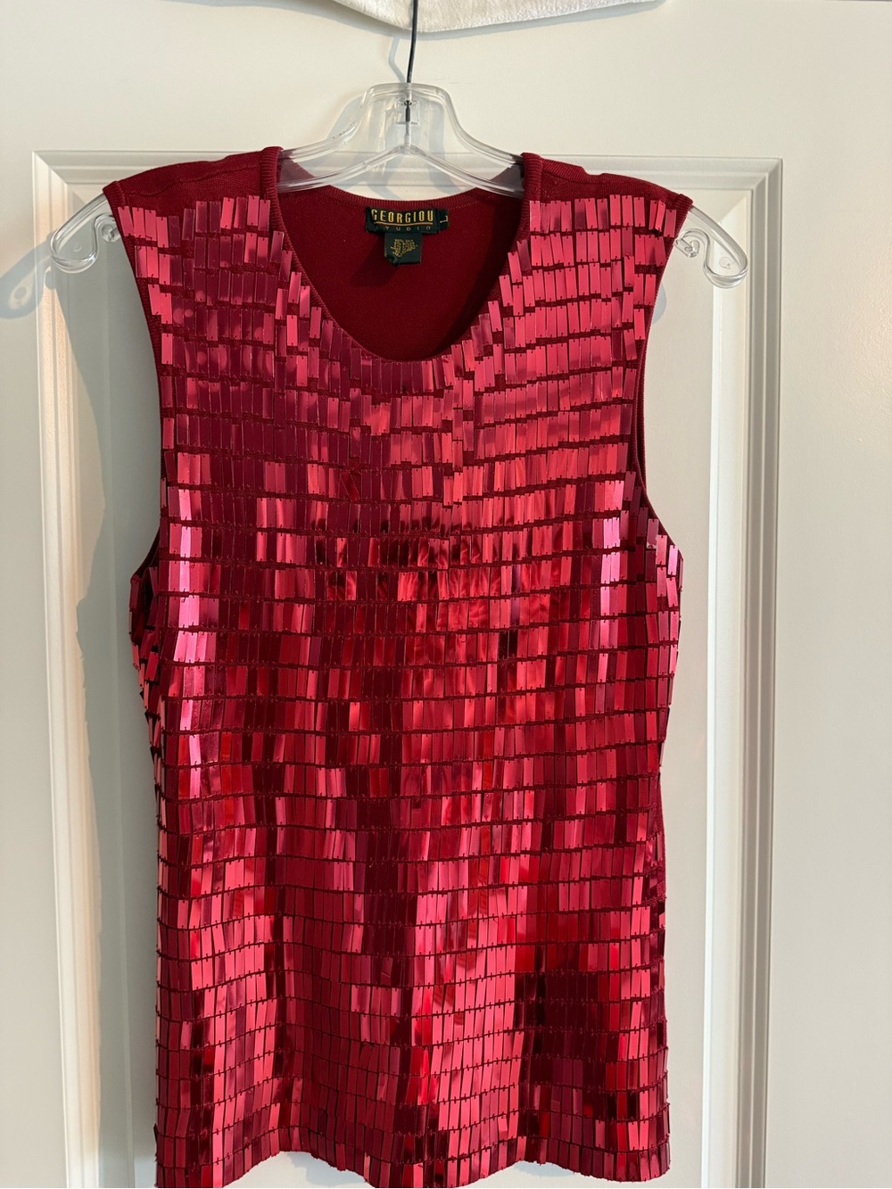 Studio Red Sequin Sleeveless Tank Top